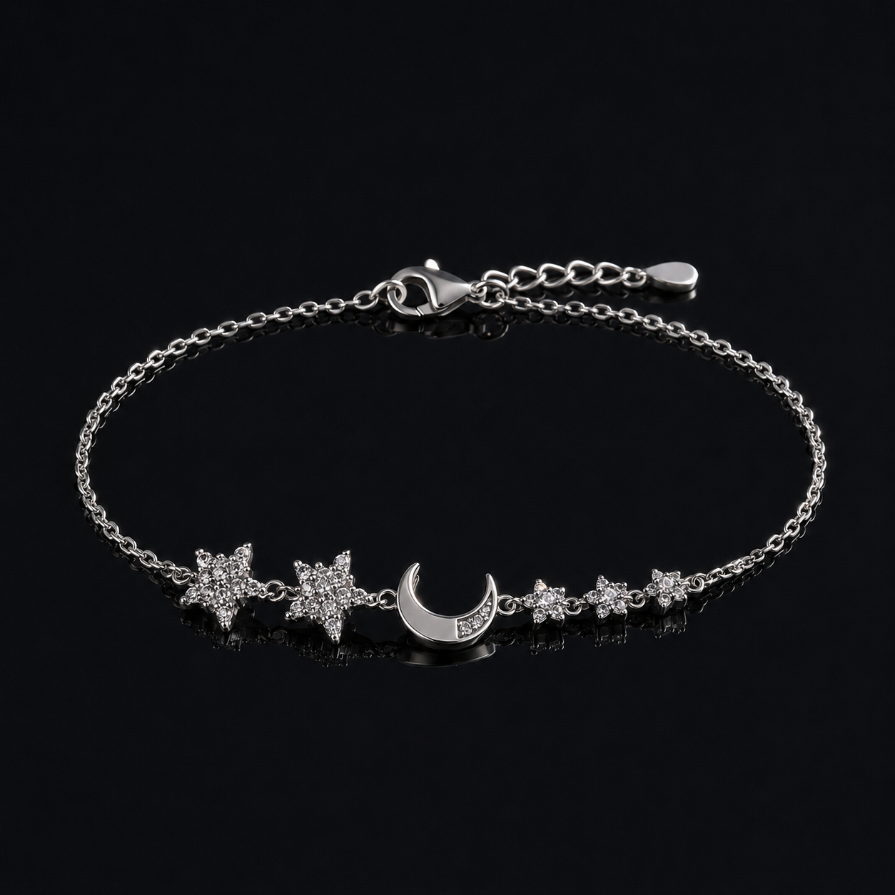 Celestial Moon & Stars Sterling Silver Bracelet