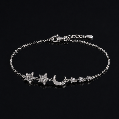 Celestial Moon & Stars Sterling Silver Bracelet
