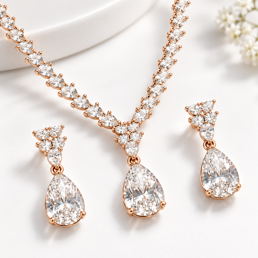 Celeste Silver Teardrop Necklace Set