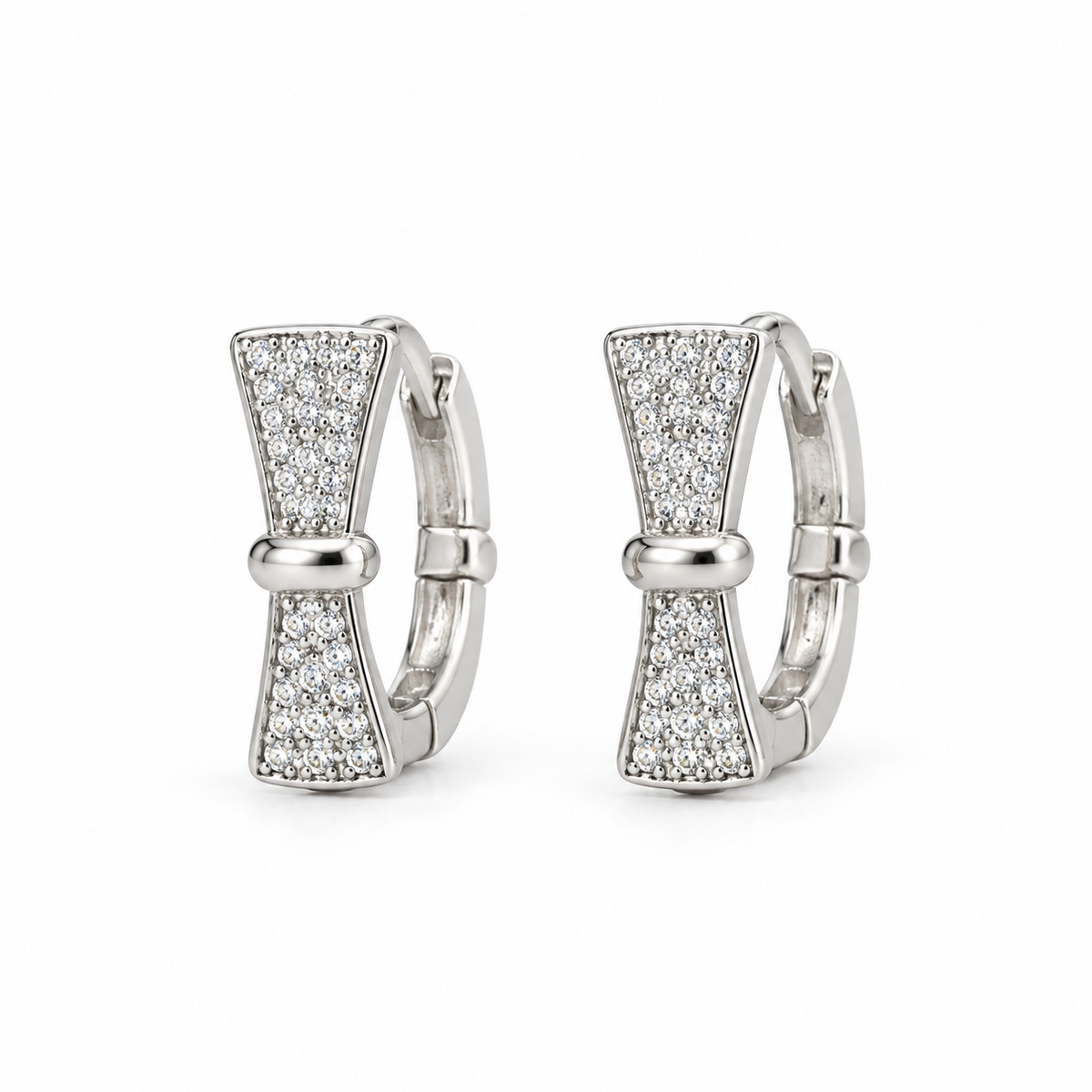 Silver Bow Huggie Earrings