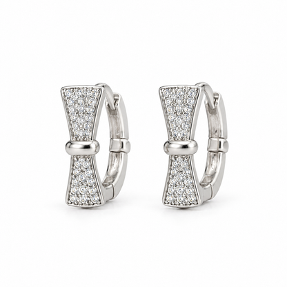 Silver Bow Huggie Earrings