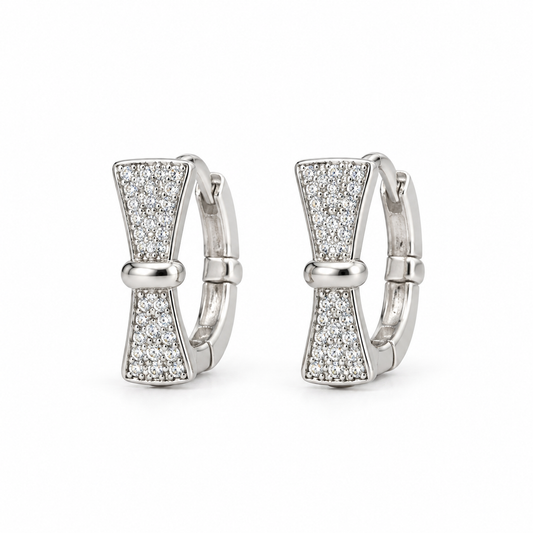 Silver Bow Huggie Earrings