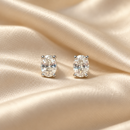 Silver Oval Stud Earrings