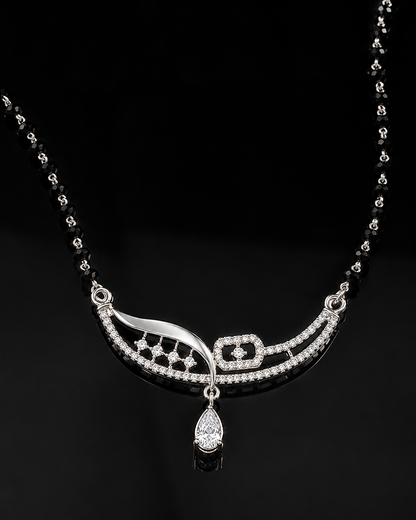 925 Sterling Silver Black Beaded Crystal Drop Mangalsutra