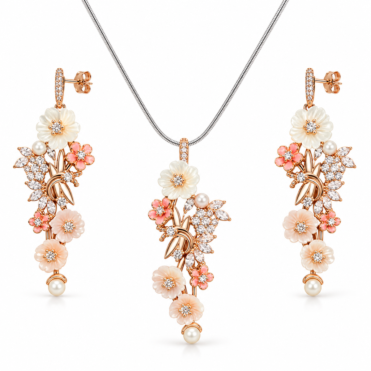 Blossom Cascade Necklace & Earrings Set