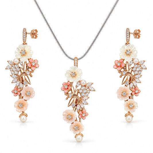 Blossom Cascade Necklace & Earrings Set