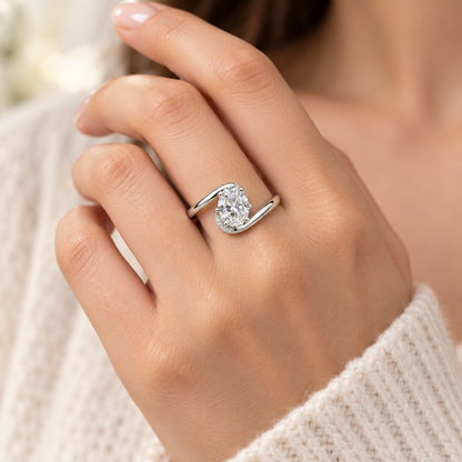 Oval Solitaire Bypass Silver Ring