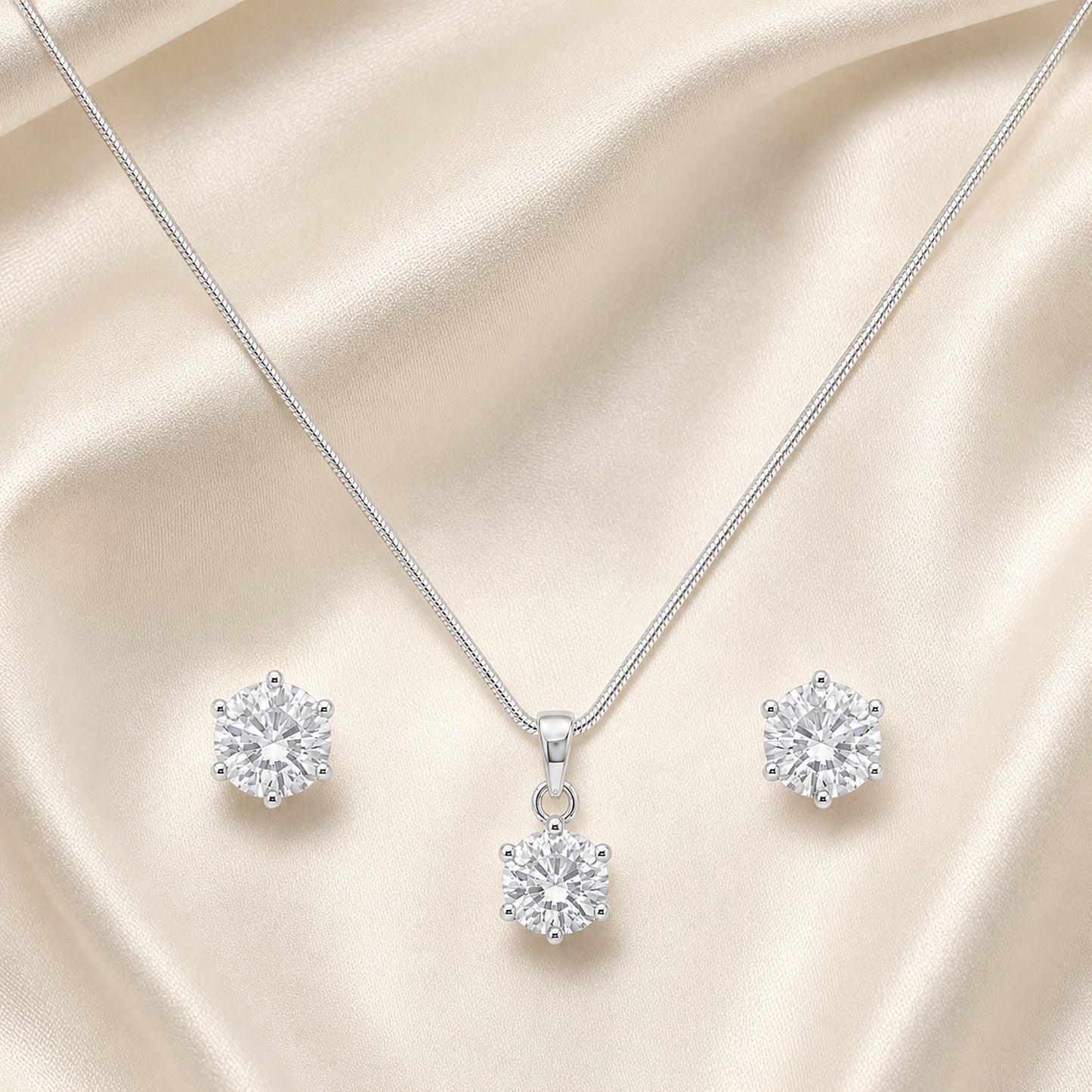 Round Solitaire Necklace & Earring Set