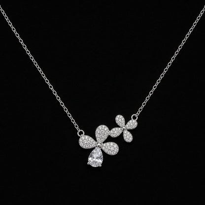 925 Sterling Silver Double Blossom Drop Necklace