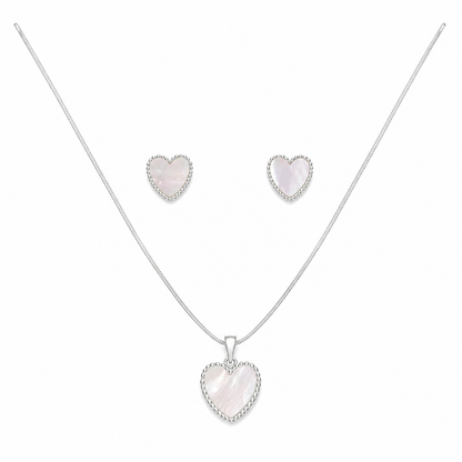 925 Sterling Silver Mother-of-Pearl Heart Necklace & Earring Set