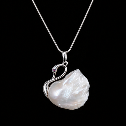 Baroque Pearl Swan Pendant Necklace with Silver Snake Chain