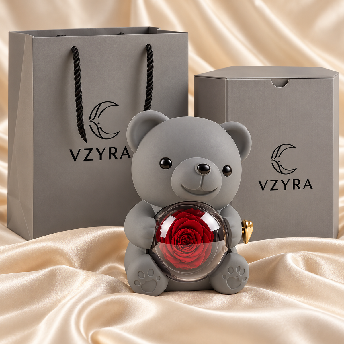 Grey Teddy Rose Surprise Jewellery Box