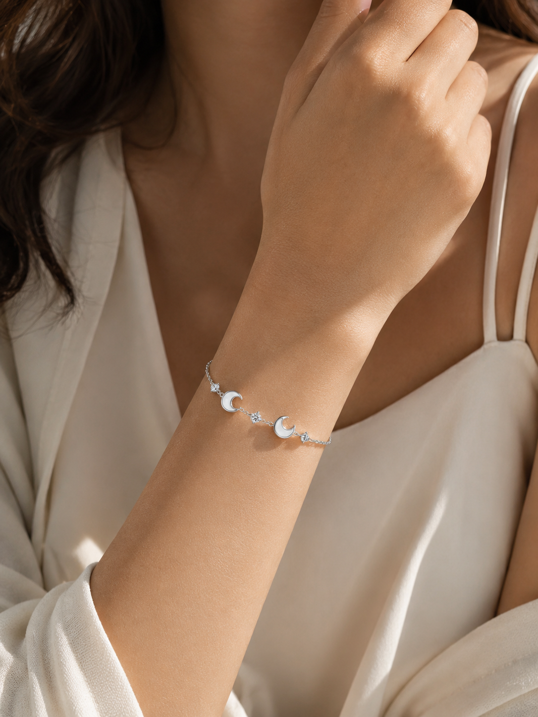 Double Crescent Moon Sterling Silver Bracelet