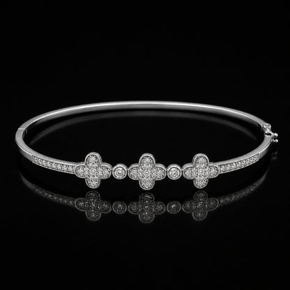 Silver Three-Clover Pavé Bangle