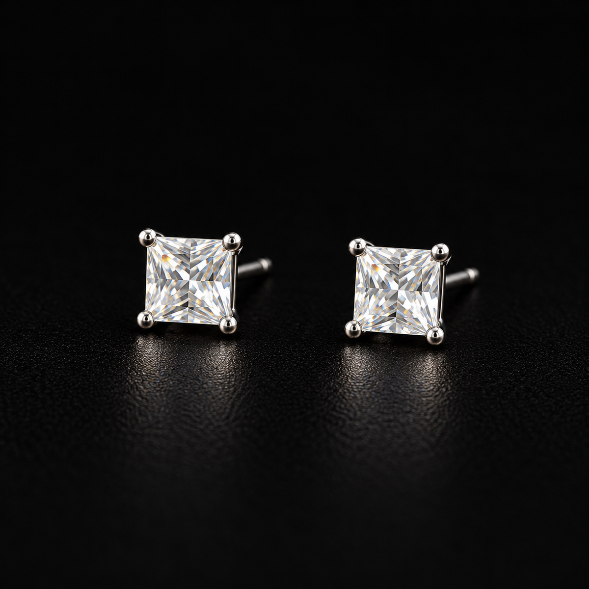 Square Solitaire Stud Earrings