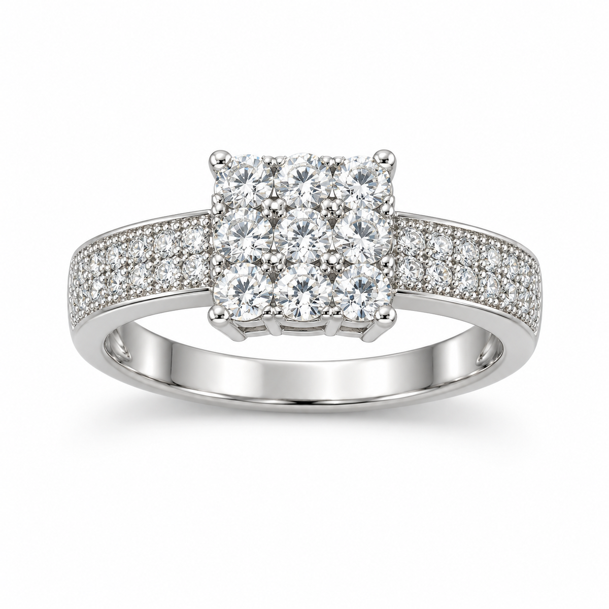 Square Cluster Pavé Silver Ring