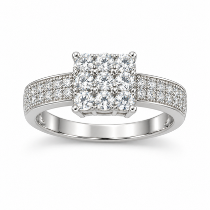 Square Cluster Pavé Silver Ring