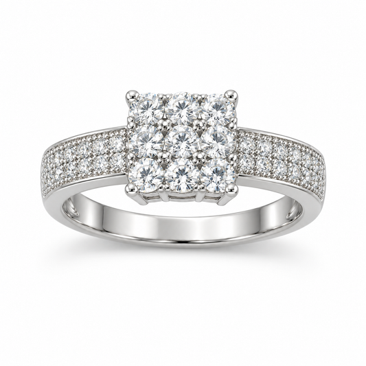Square Cluster Pavé Silver Ring
