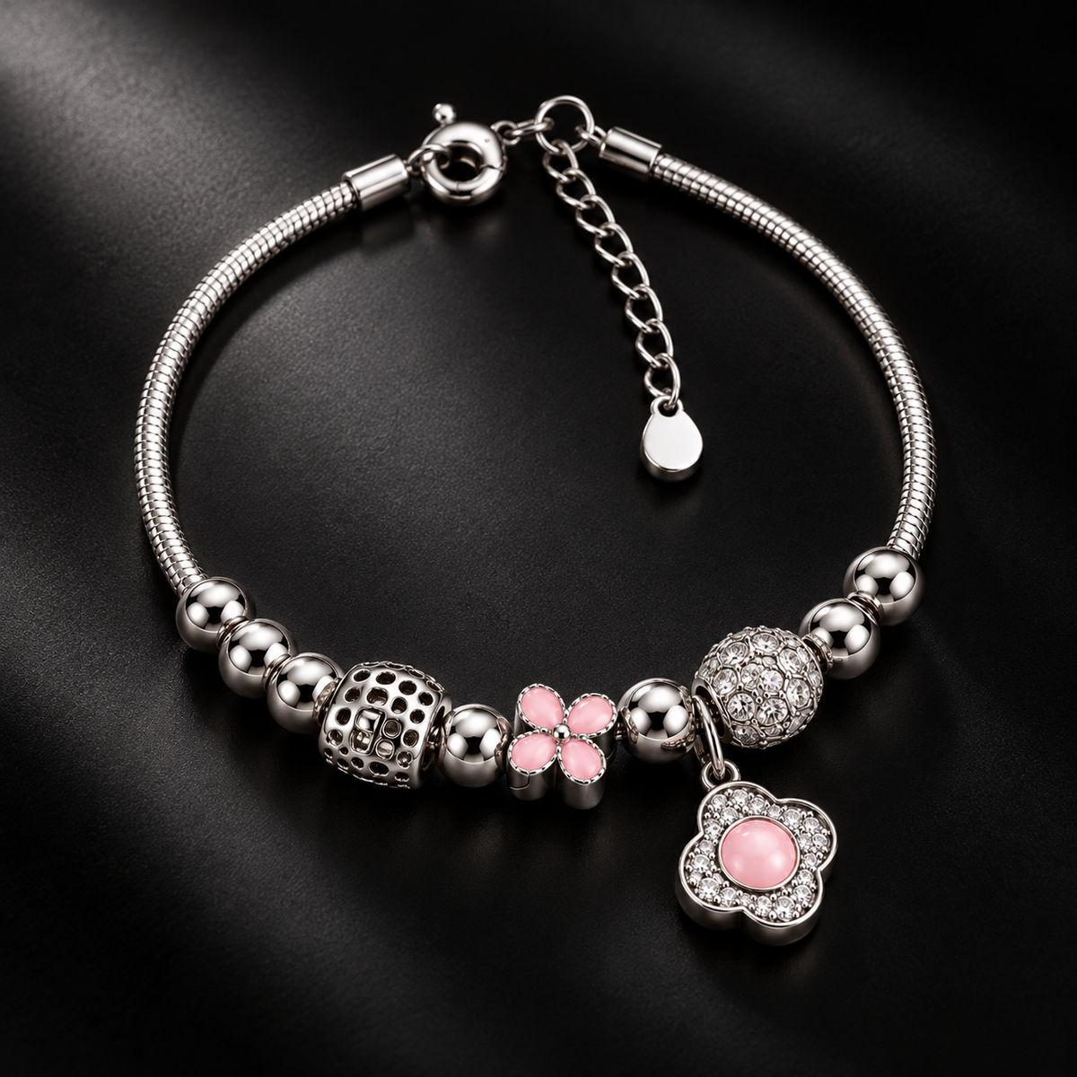 Silver Blossom Charm Bracelet