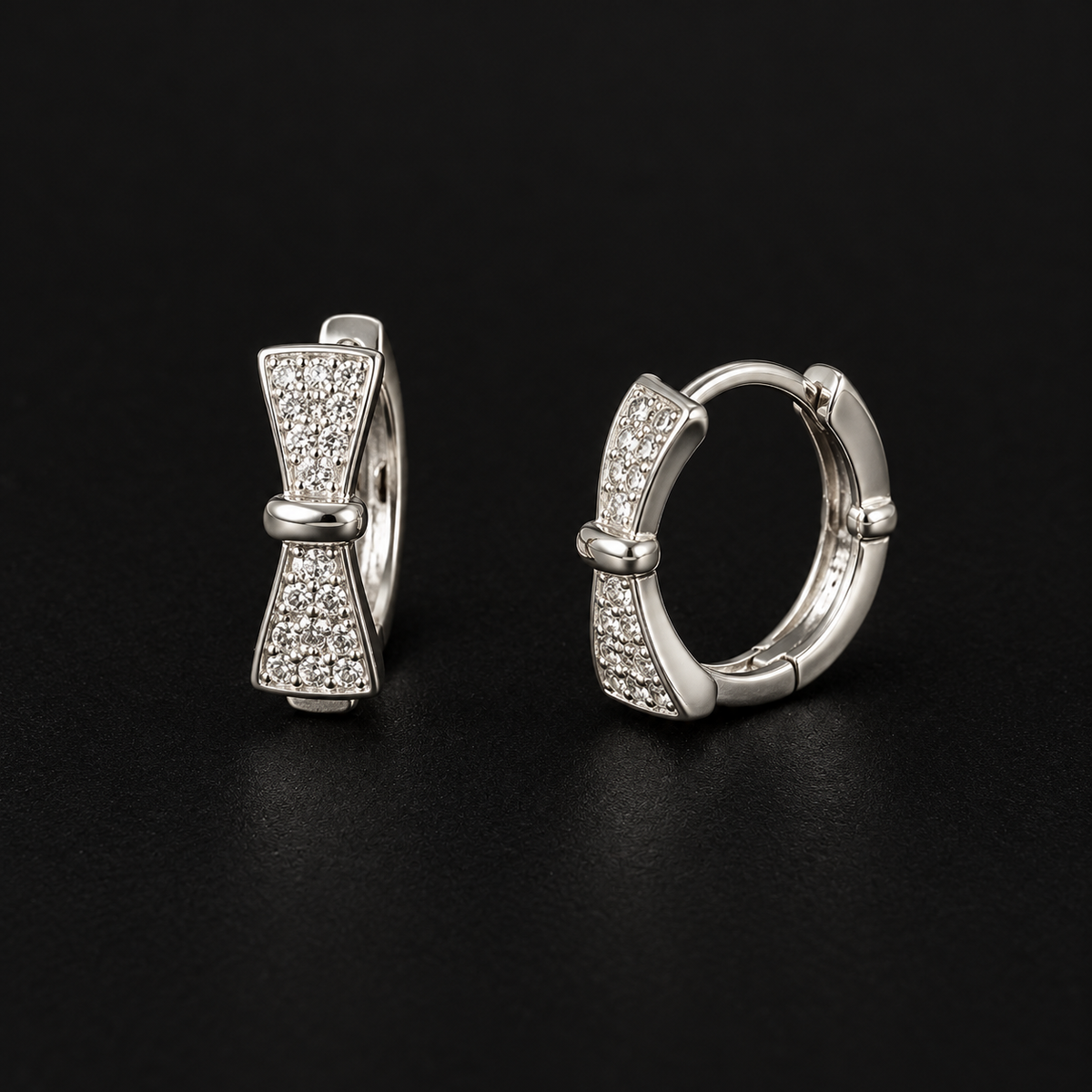 Silver Bow Huggie Earrings