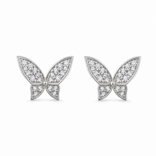 925 Sterling Silver Pavé Butterfly Stud Earrings