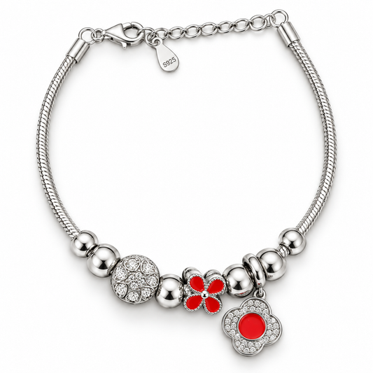 Red Floral Charm Bracelet