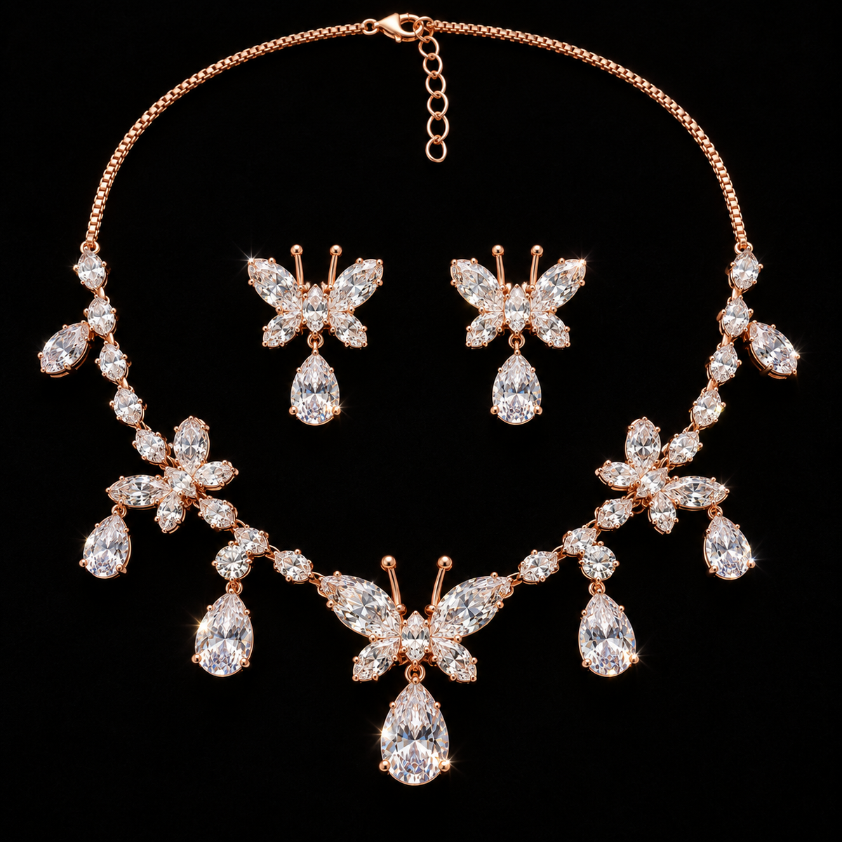 Butterfly Silver Necklace & Earring Set
