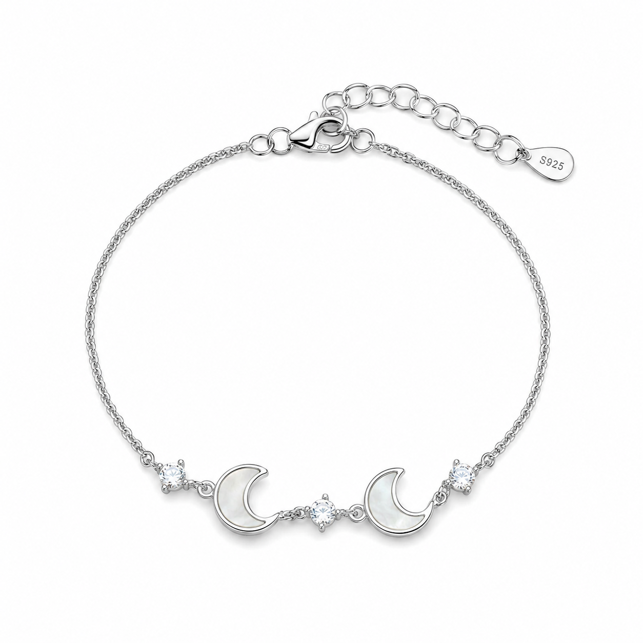 Double Crescent Moon Sterling Silver Bracelet