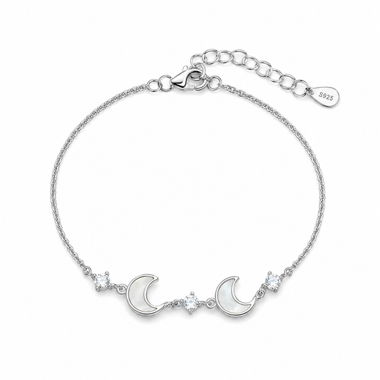 Double Crescent Moon Sterling Silver Bracelet