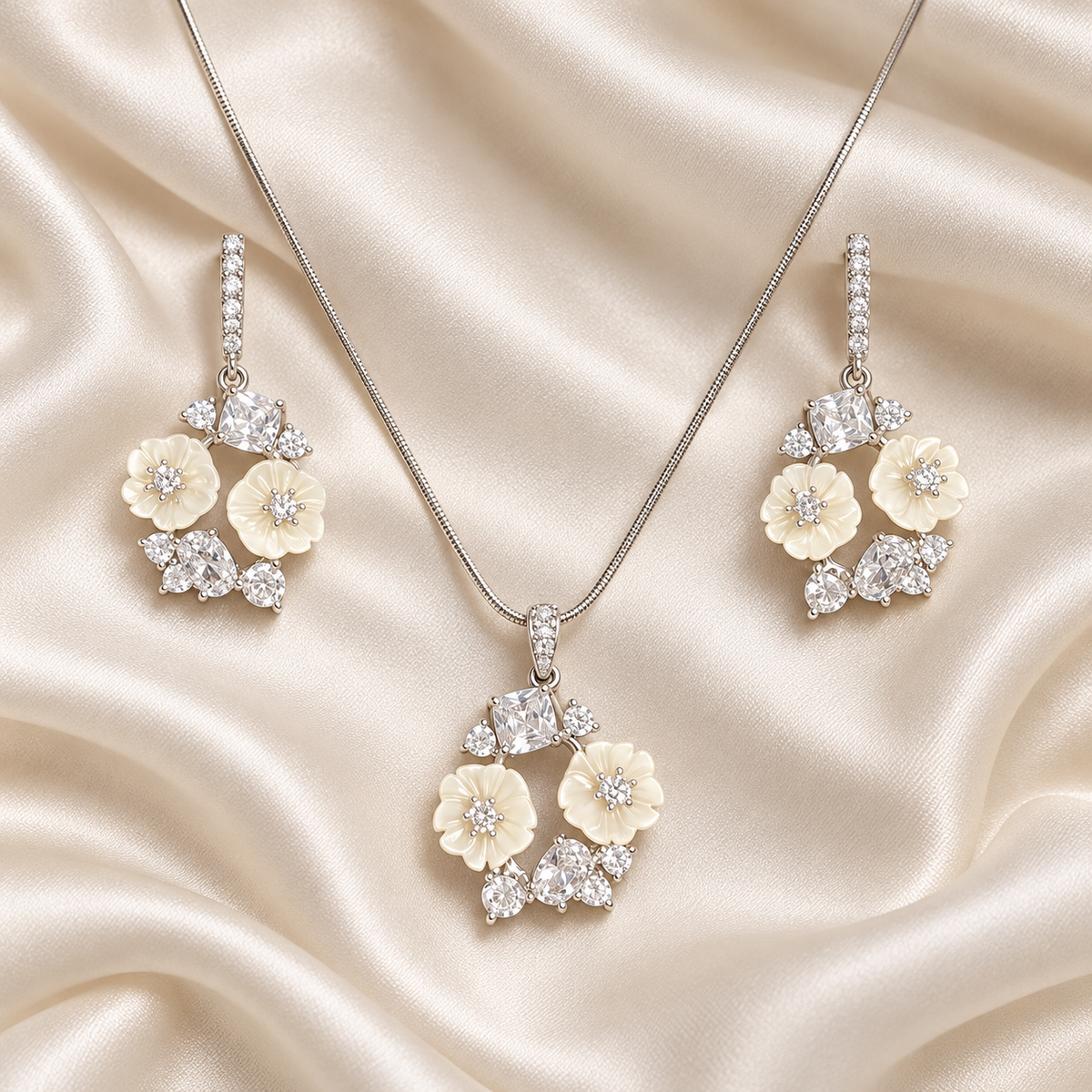 Ivory Blossom Necklace & Earrings Set