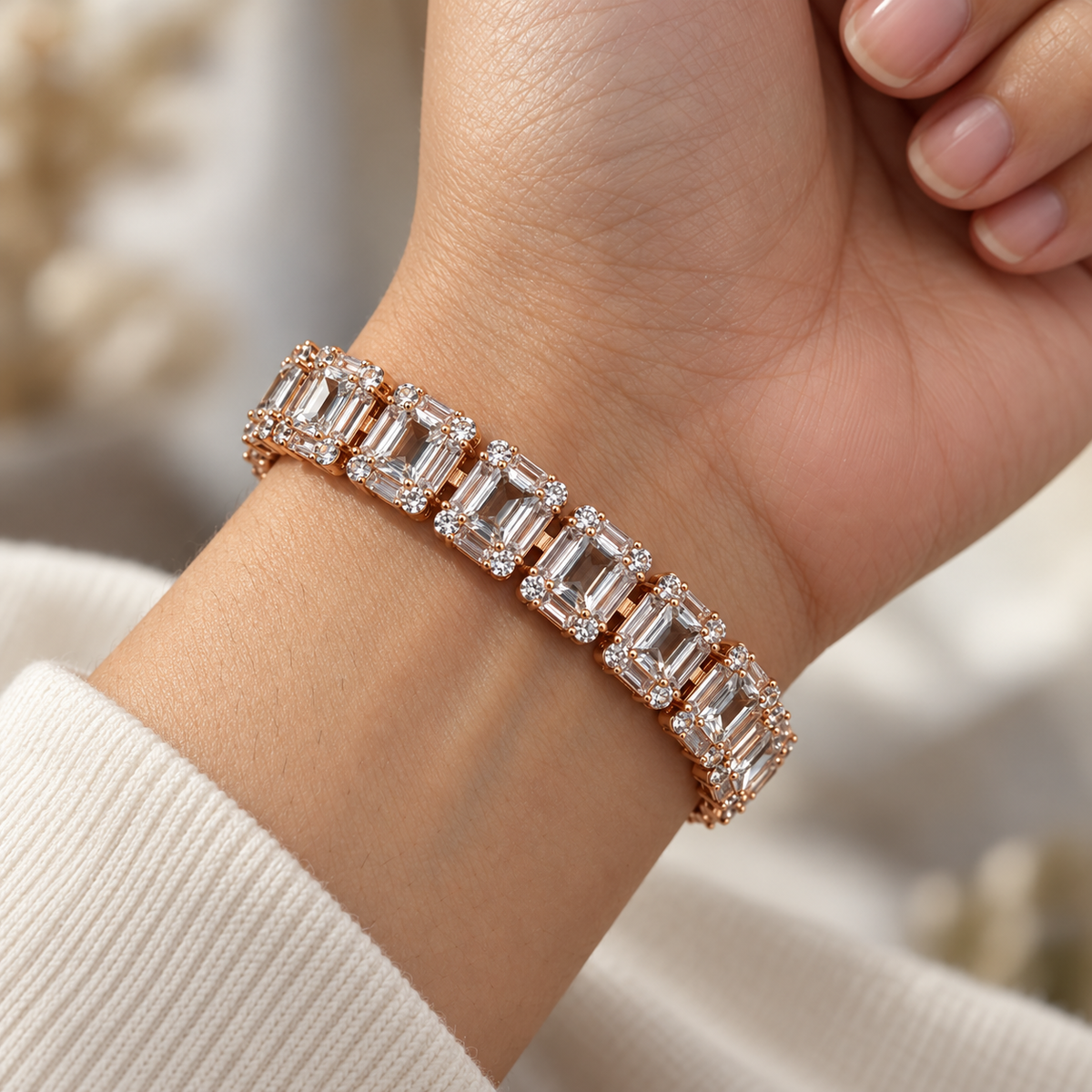 Rose Gold Rectangular Sparkle Bracelet