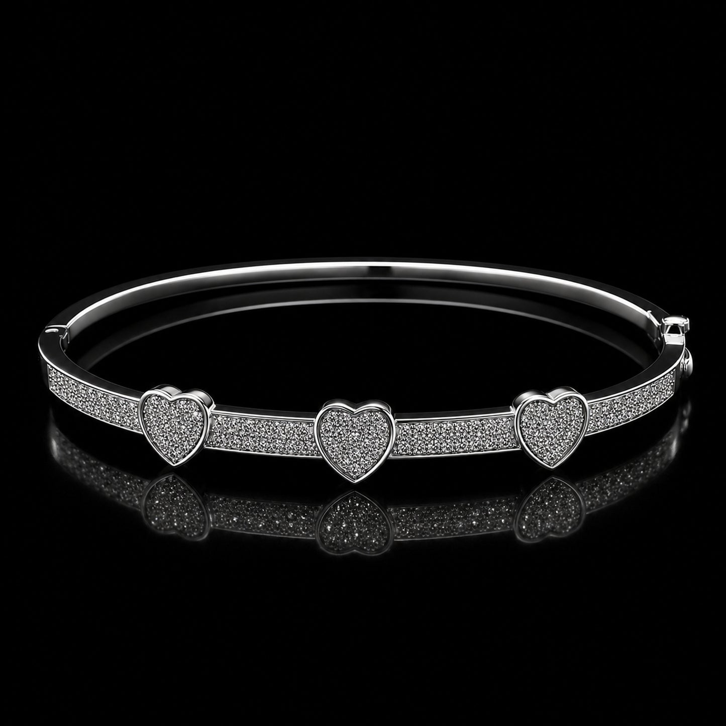 Silver Three-Heart Pavé Bangle