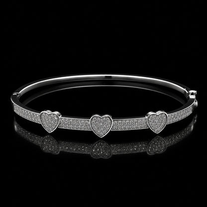 Silver Three-Heart Pavé Bangle