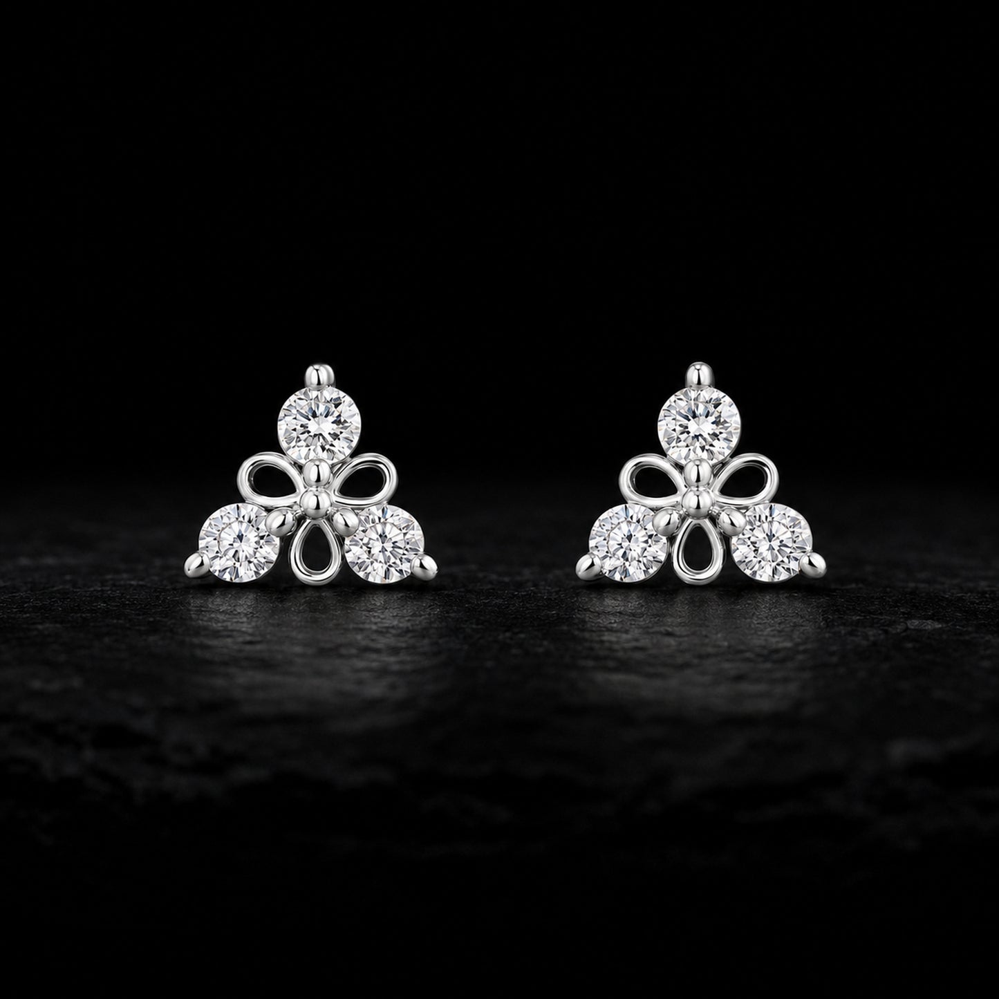 Three-Stone Floral Stud Earrings