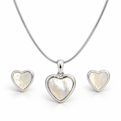 Ivory Heart Necklace & Earrings Set