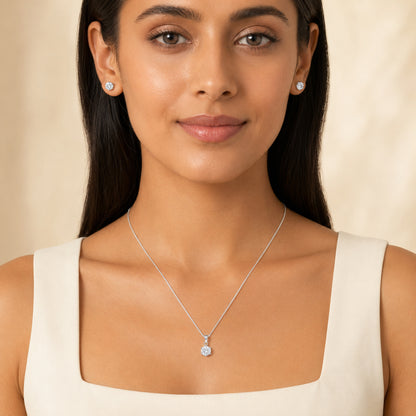 Round Solitaire Necklace & Earring Set