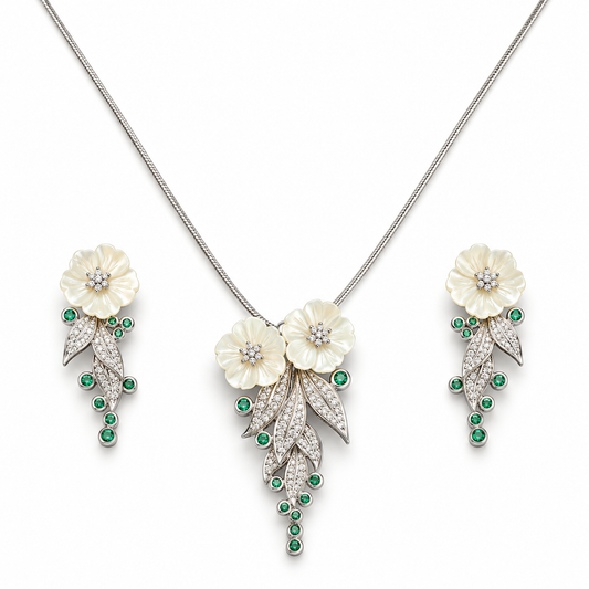 Ivory Blossom Necklace & Earrings Set