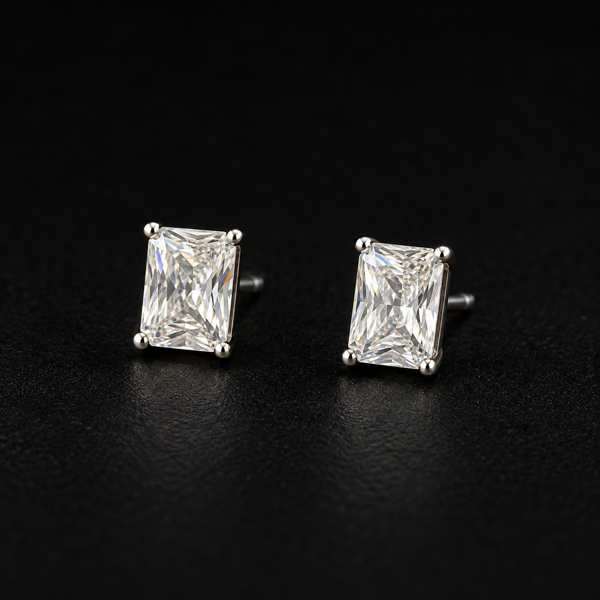 Silver Rectangular Stud Earrings