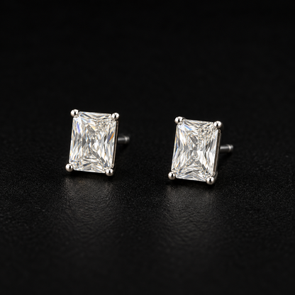 Silver Rectangular Stud Earrings
