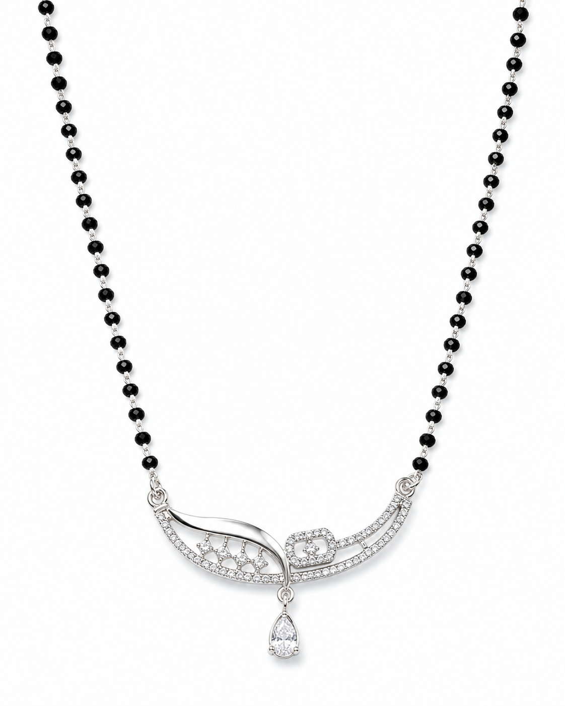 925 Sterling Silver Black Beaded Crystal Drop Mangalsutra