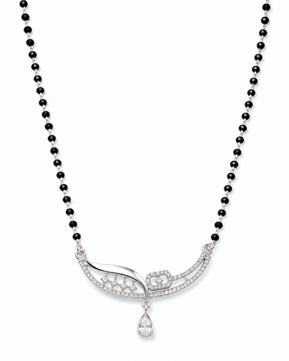 925 Sterling Silver Black Beaded Crystal Drop Mangalsutra