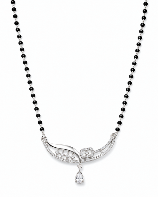 925 Sterling Silver Black Beaded Crystal Drop Mangalsutra