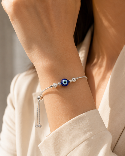 925 Sterling Silver Evil Eye Adjustable Bracelet