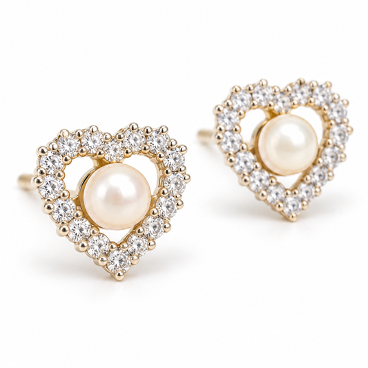 Pearl Heart Stud Earrings