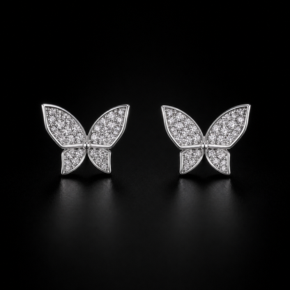 925 Sterling Silver Pavé Butterfly Stud Earrings