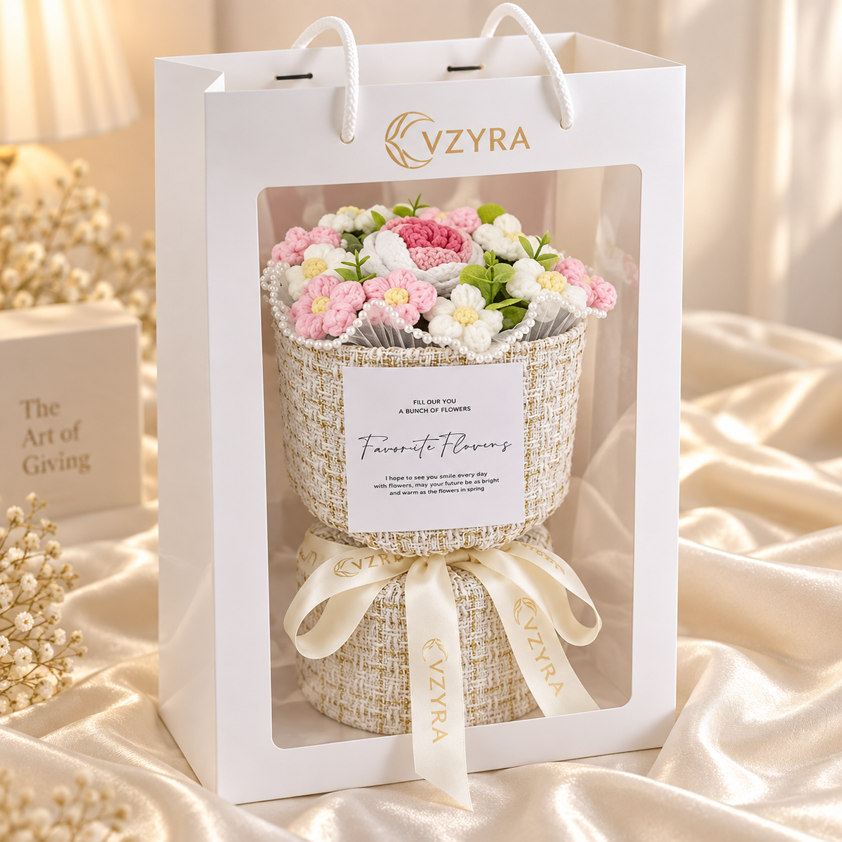Crochet Flower Bouquet – Blush Pink & White