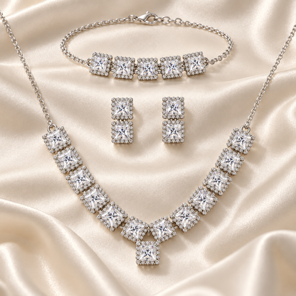 Princess-Cut Necklace Set with Bracelet & Earrings