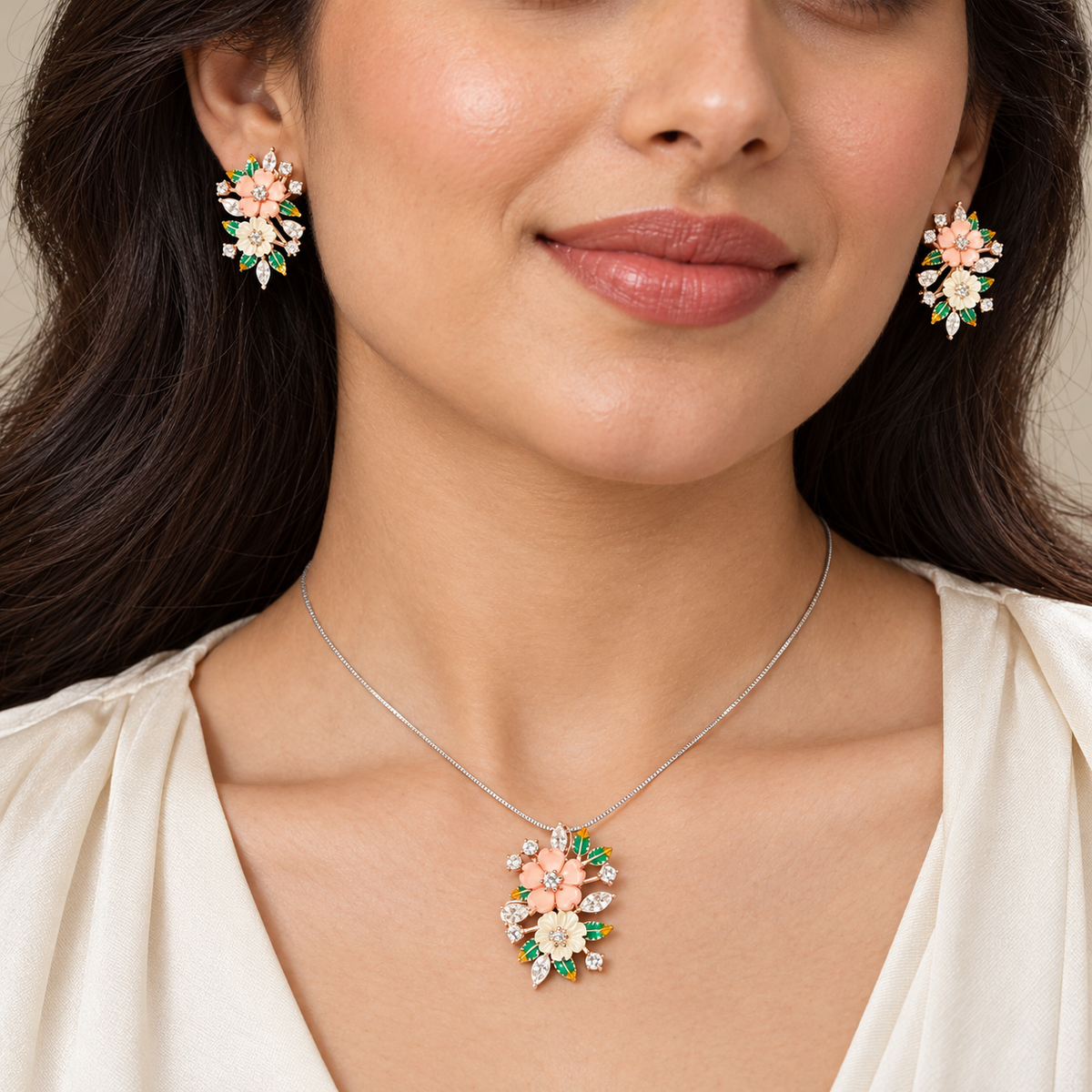 Peach Blossom Necklace & Earrings Set