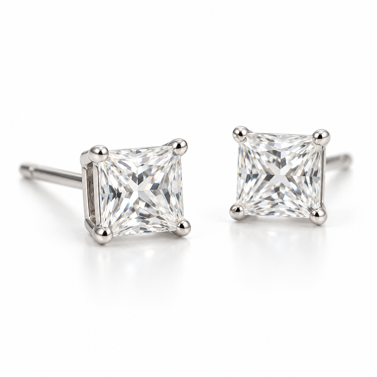 Square Solitaire Stud Earrings