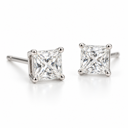 Square Solitaire Stud Earrings